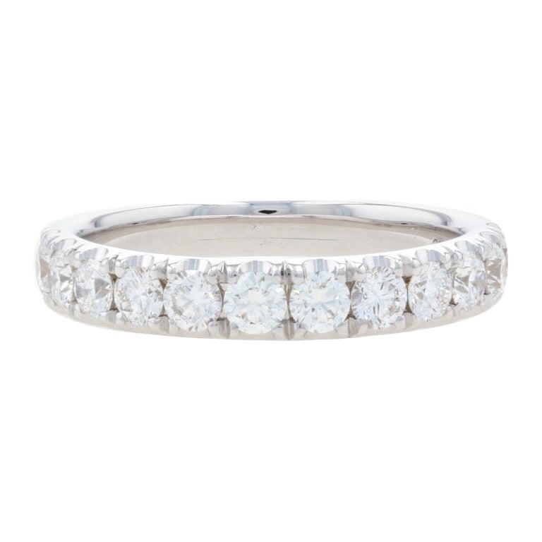 White Gold Diamond French Set Wedding Band - 18k Round Brilliant .98ctw Ring For Sale