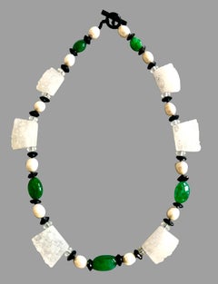 Collier druzy en cristal de roche avec rondelles de cristal de roche et perles de culture