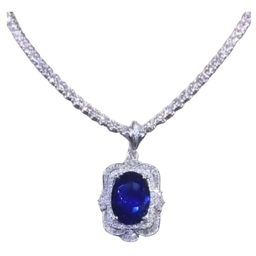 AIG Certified 14.60 Ct Siam Sapphires 2.42 Ct Diamonds 18K Gold Pendant  For Sale