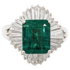 Emerald Octagon and White Diamond Cocktail Ring in Platinum