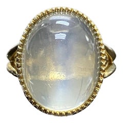 18K Yellow Gold 19.67 Carat Cabochon Oval Moonstone Engagement Ring