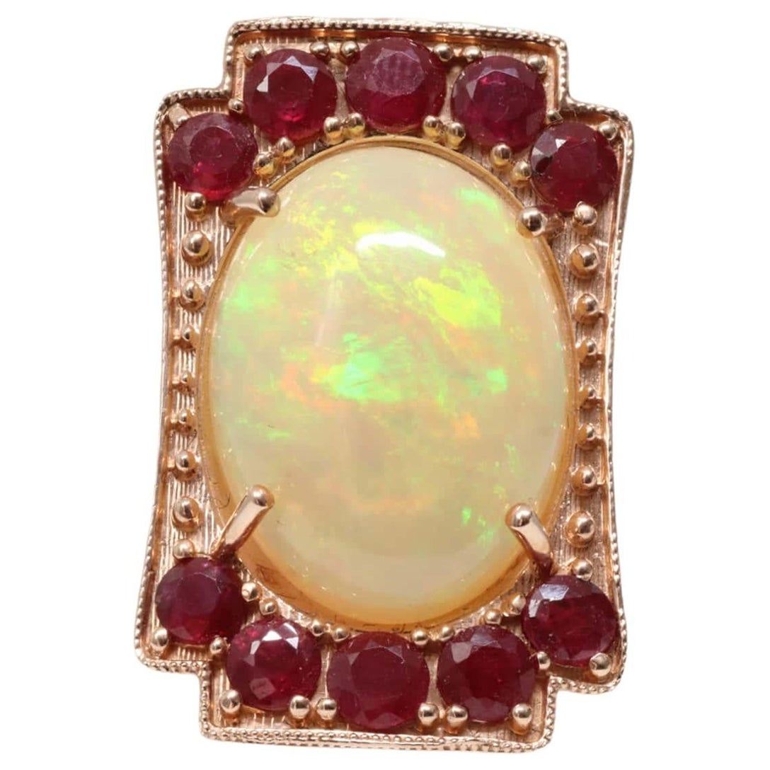 14ct Rose Gold Opal and Ruby dress ring For Sale