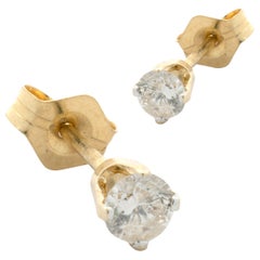 14 Karat Yellow Gold Round Brilliant Cut Diamond Stud Earrings
