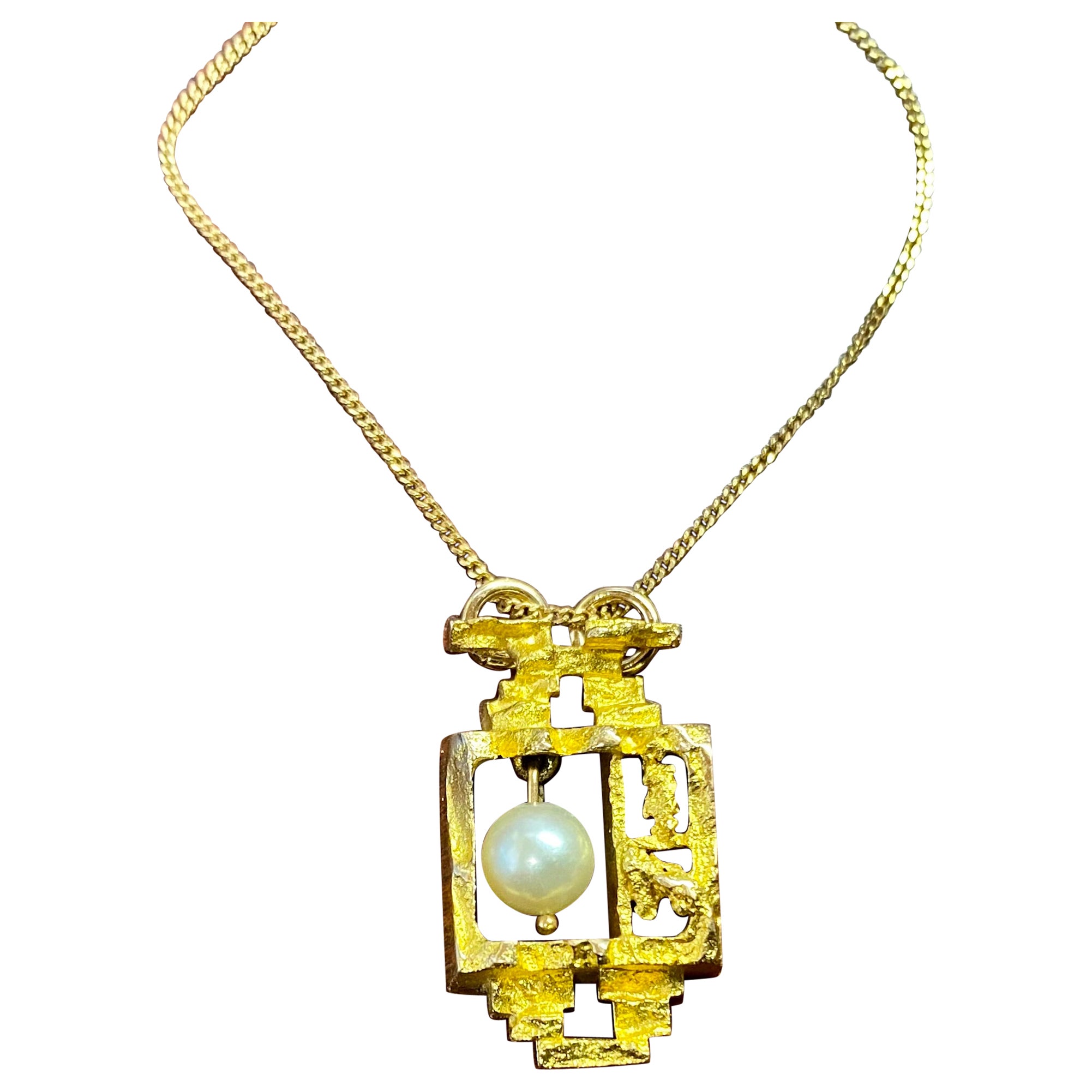 Lapponia Björn Weckström 14 Karat Gold Necklace Magic Pearl 1967. For Sale