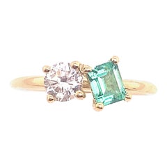 EGL Cert Baguette Emerald & 0.40ct Natural Diamond Ring In 18ct Yellow Gold
