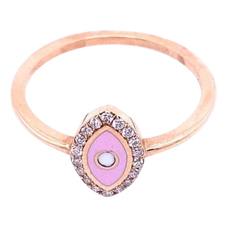 Evil Eye Marquise Shape Ring with Pink Enamel & Diamonds in 14ct Rose Gold For Sale