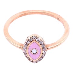 Evil Eye Marquise Shape Ring with Pink Enamel & Diamonds in 14ct Rose Gold