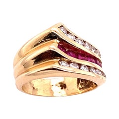 3 Row Channel Set Dress Ring 0.50ct of Diamonds in 14ct Gold Ruby & Diamond