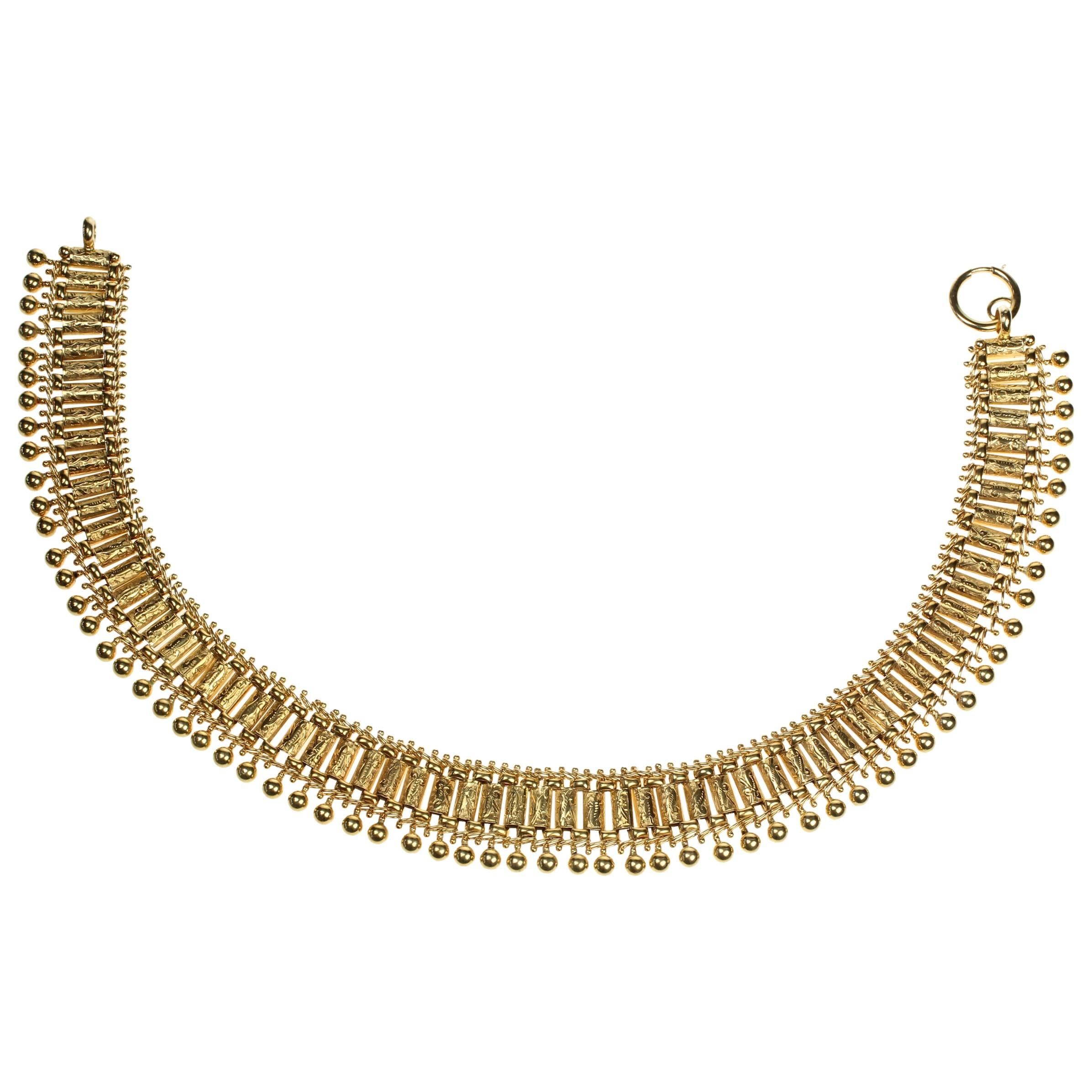 Silver Gilt Etruscan Style Collar Choker Necklace For Sale