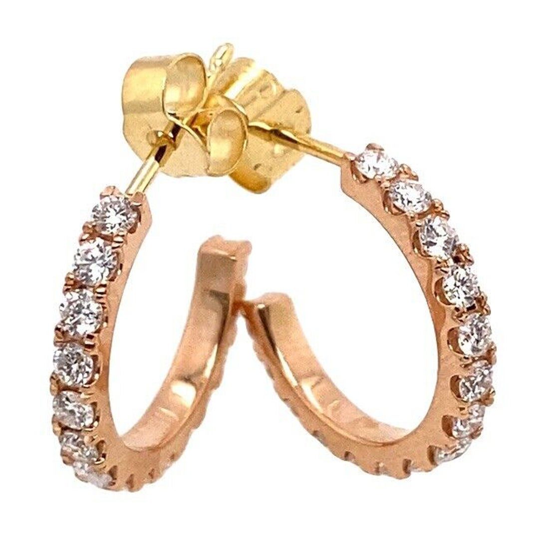 18ct Rose Gold Diamond Hoop Earrings Set with 1.03ct of Round Diamonds For Sale