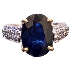 14K White Gold 5 Carat Oval Midnight Blue Sapphire Diamond Engagement Ring