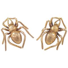 Vintage 1970s Gold Spider Earrings 