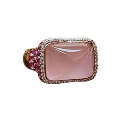 18K Rose Gold Sugar Loaf Rose Quartz Pink Sapphire Diamond Engagement Ring