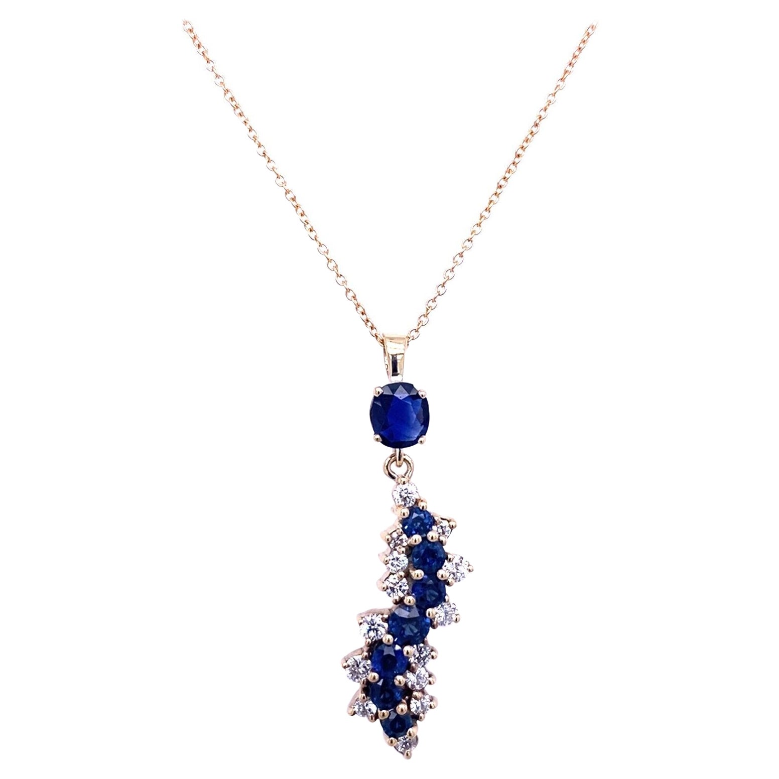 Sapphire & Diamond Drop Pendant Set In 9ct Yellow Gold on 16/18" Chain For Sale