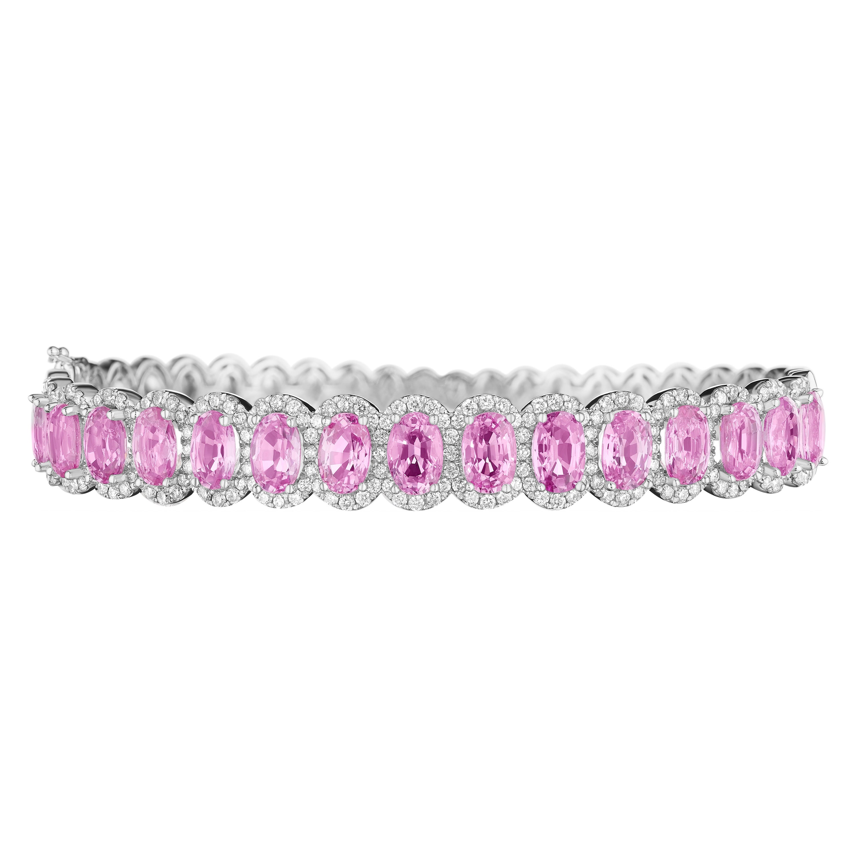 10.35ct Pink Sapphire & Diamond Bangle in 14KT Gold For Sale
