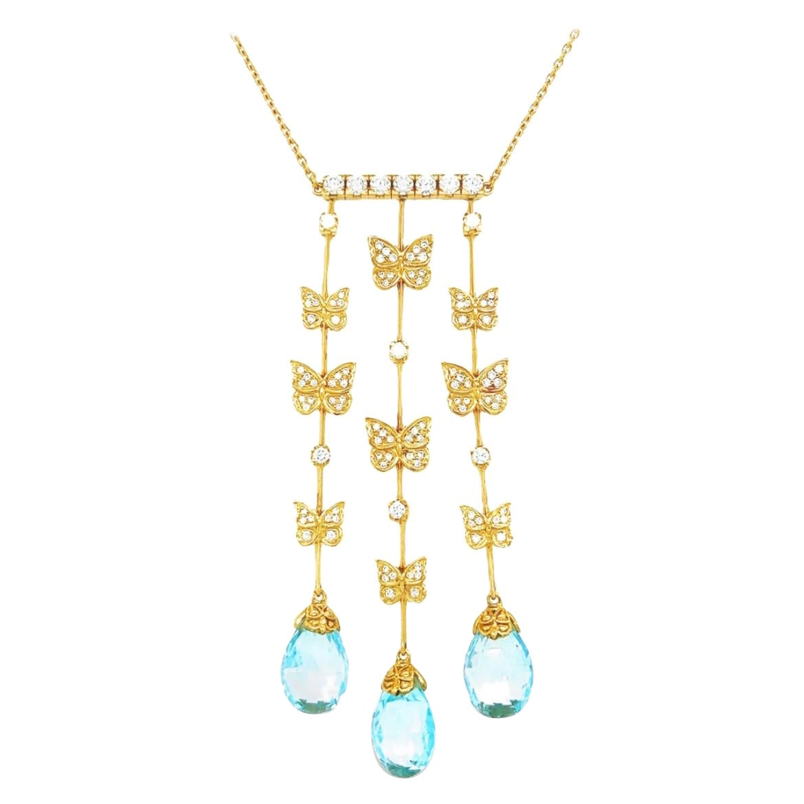 Carrera Y Carrera Baile Mariposa Butterfly Diamond Topaz 18k Necklace & Earrings