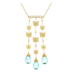 Carrera Y Carrera Baile Mariposa Butterfly Diamond Topaz 18k Necklace & Earrings