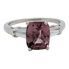 Pink Spinel and White Diamond Baguette Three Stone Ring in Platinum