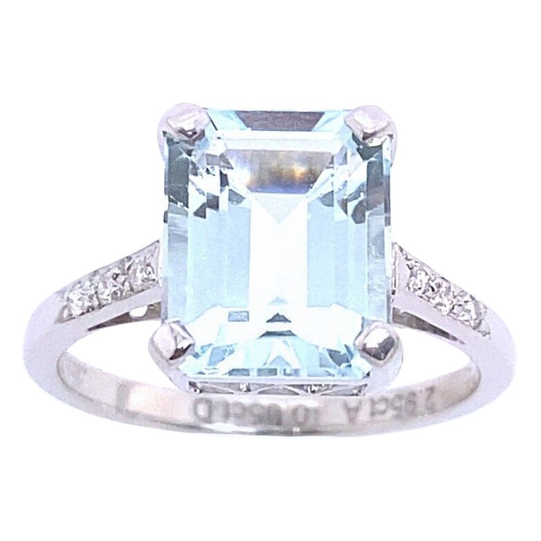 2.95ct Emerald Cut Aquamarine Set in 18ct White Gold Ring with Diamonds For Sale