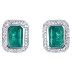 Orecchini Lotus con smeraldo taglio smeraldo da 5,5ct, zaffiro blu e diamanti