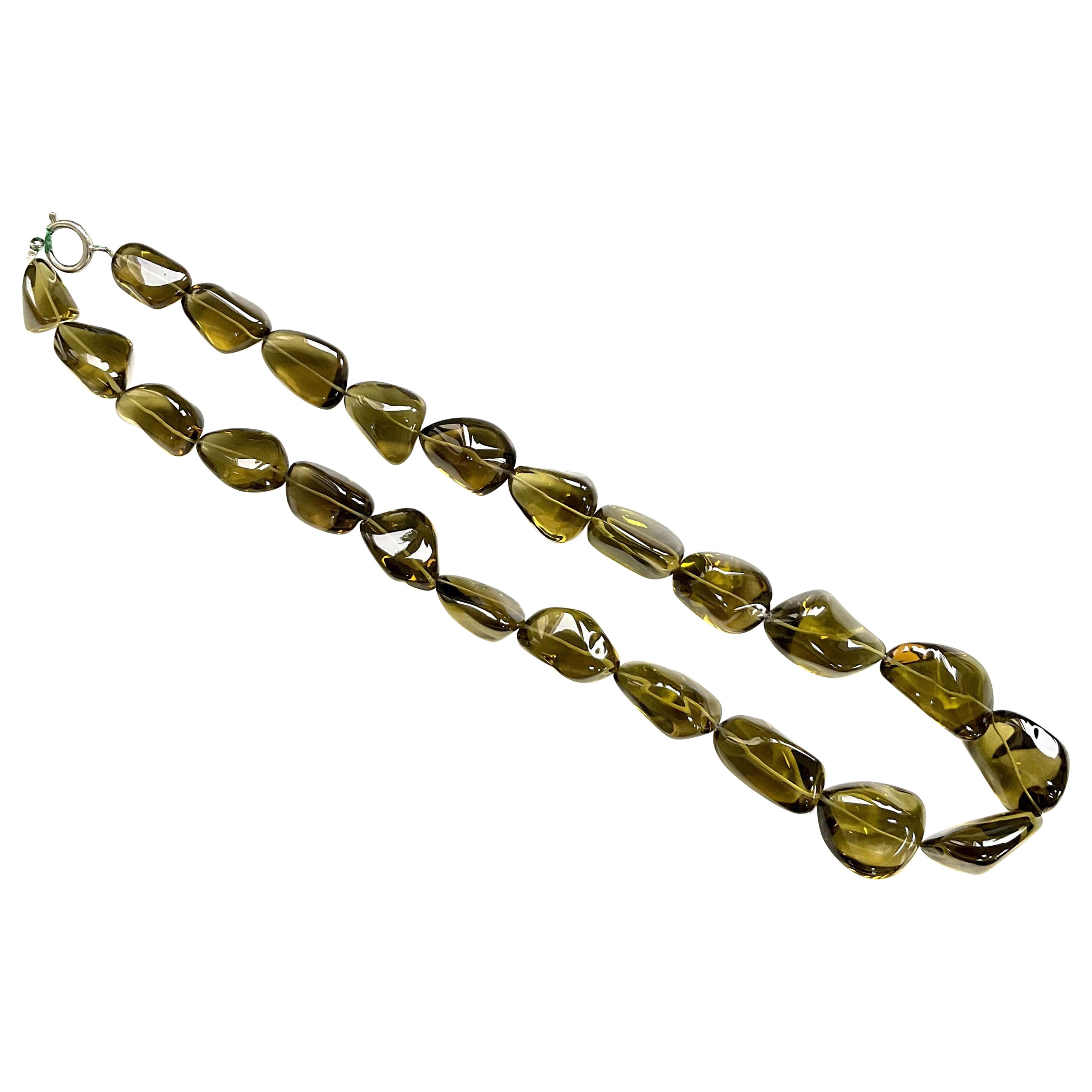 Olive Quartz Top Quality 1407.00 Carats Plain Tumbled Necklace Natural Gemstone For Sale