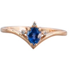 14k Gold Ring with Sapphire and Diamond
