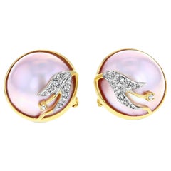 13MM - 14mm Pink Mother of  Pearl Earrings