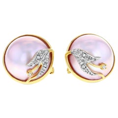 13MM - 14mm Nacre rose  Boucles d'oreilles - Perle 