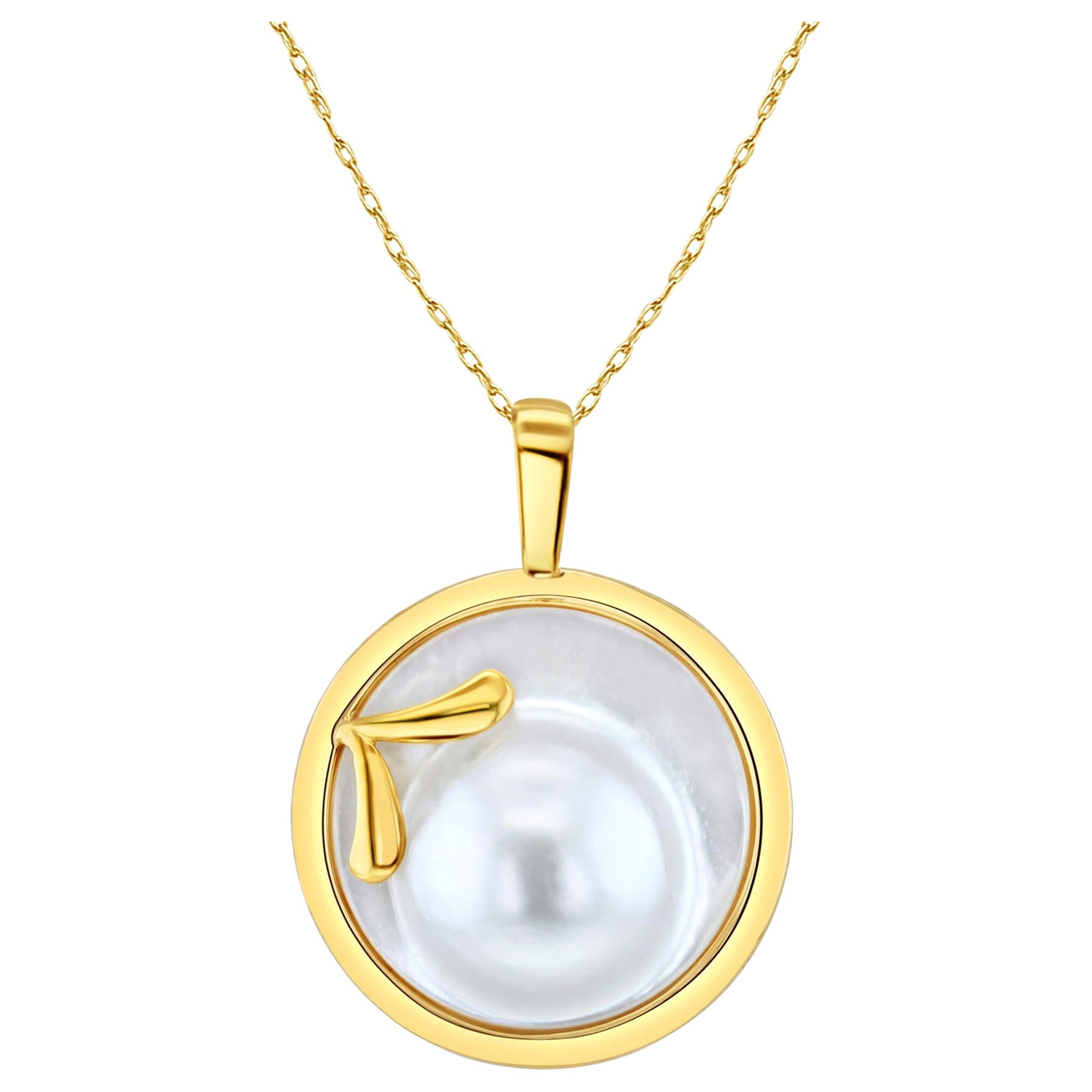 Blister Pearl Disc Necklace with Polished Bezel For Sale