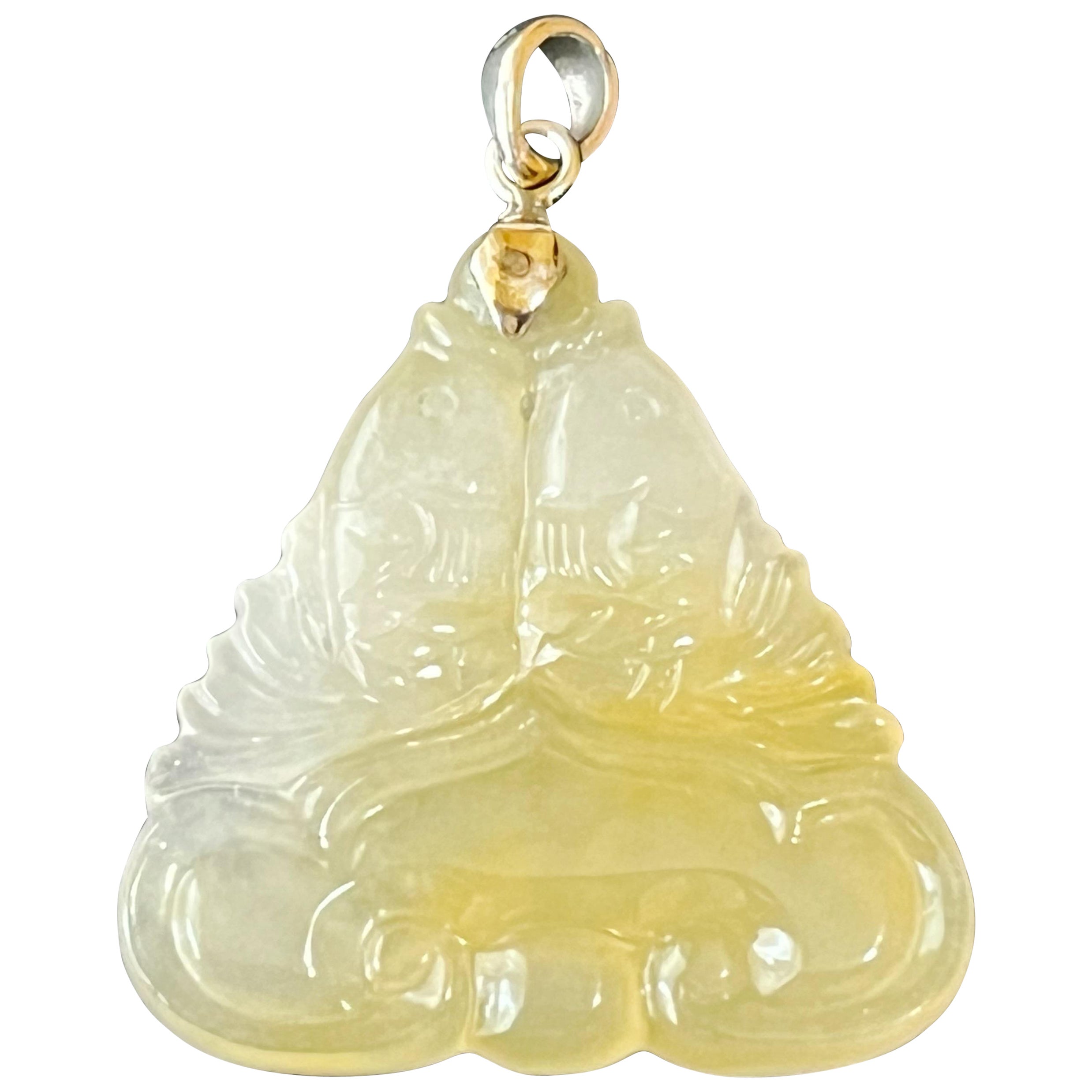 Natural Myanmar Translucent Icy Honey Yellow Jadeite Pisces Pendant For Sale