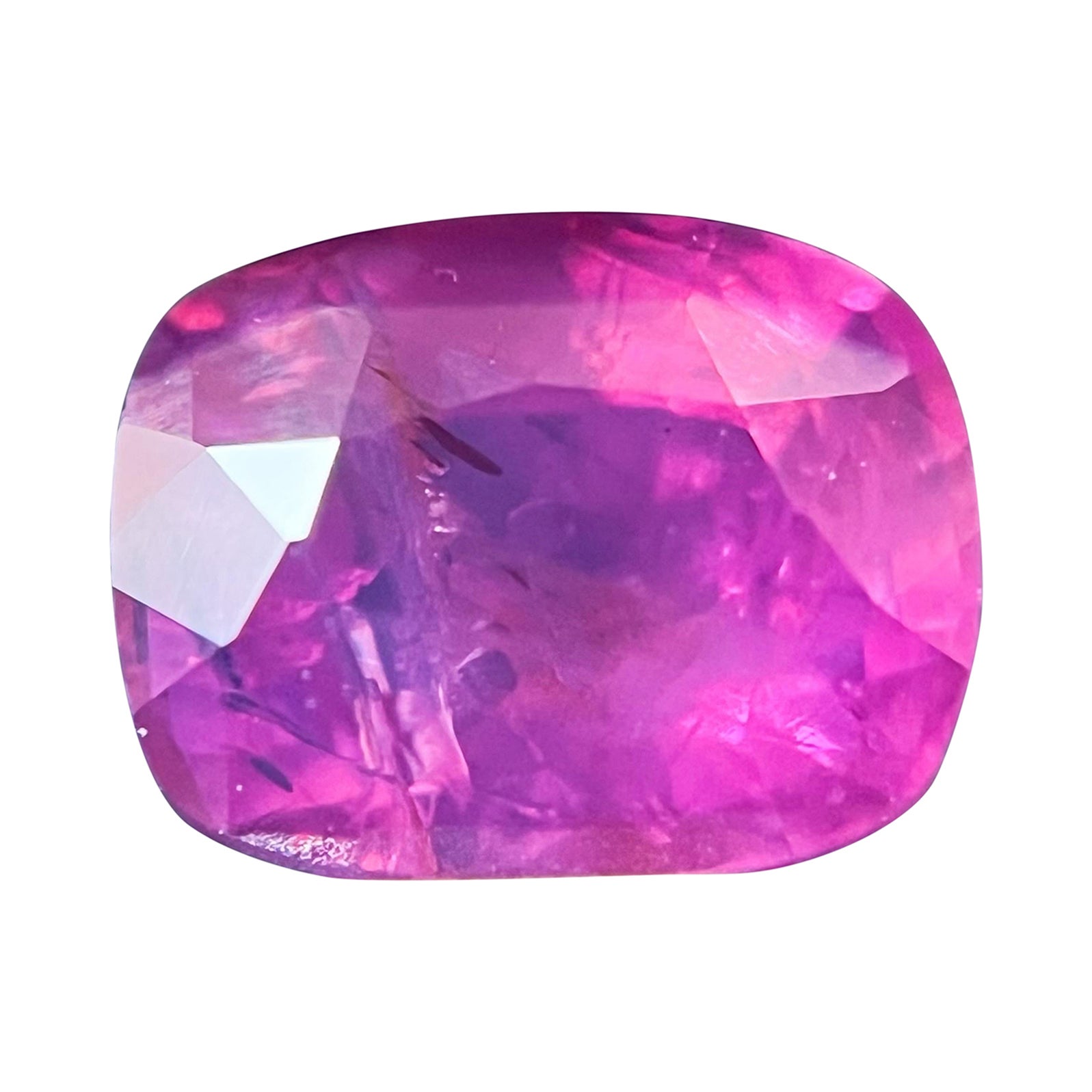 Certified 1.4 Carat Natural Vivid Pink Cushion Mixed Eye Clean Pink Sapphire For Sale