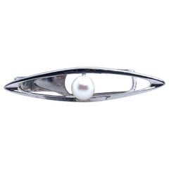 Mikimoto Estate Akoya Pearl Men Tie Clip Silver 7 mm 