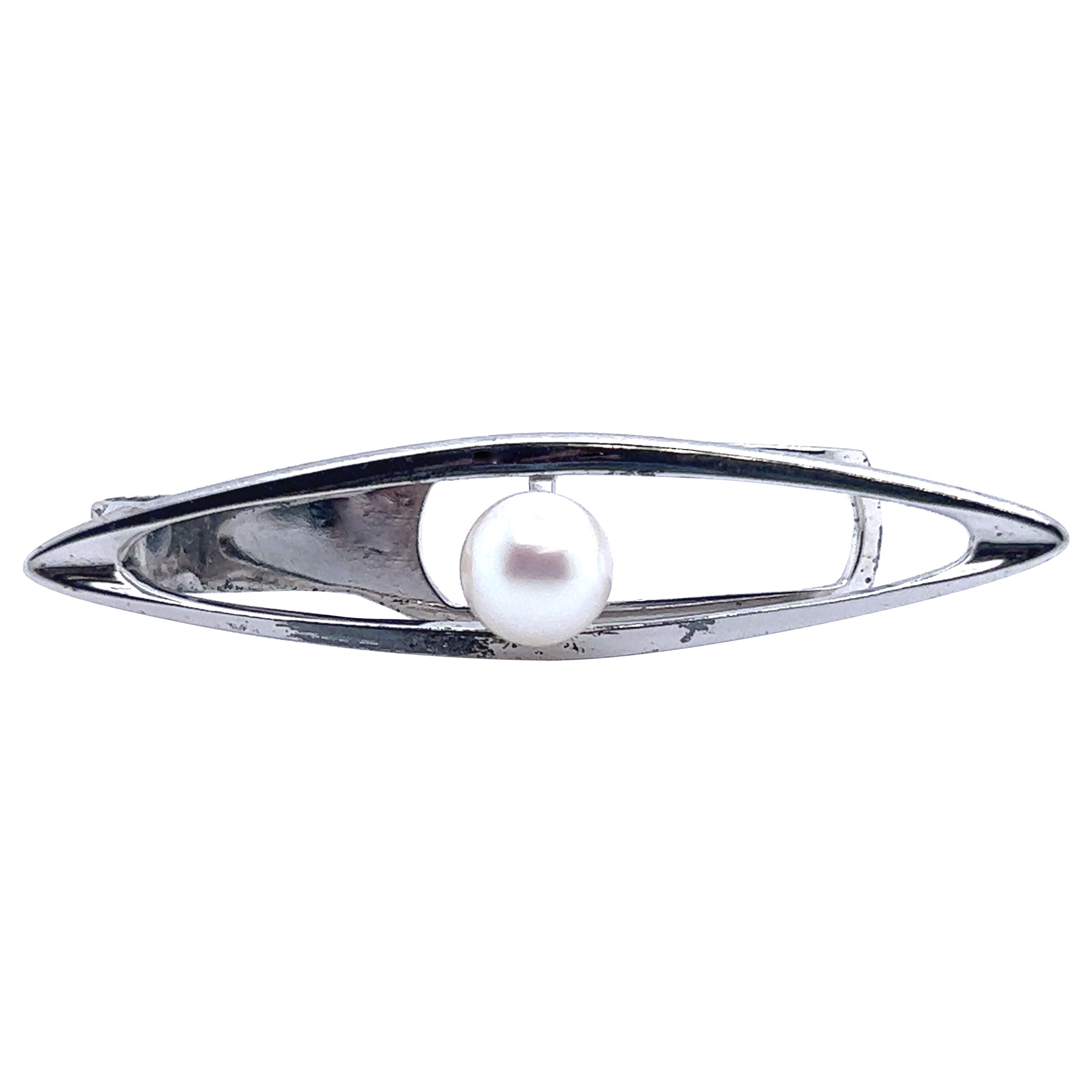 Mikimoto Estate Akoya Pearl Men Tie Clip Silver 7 mm