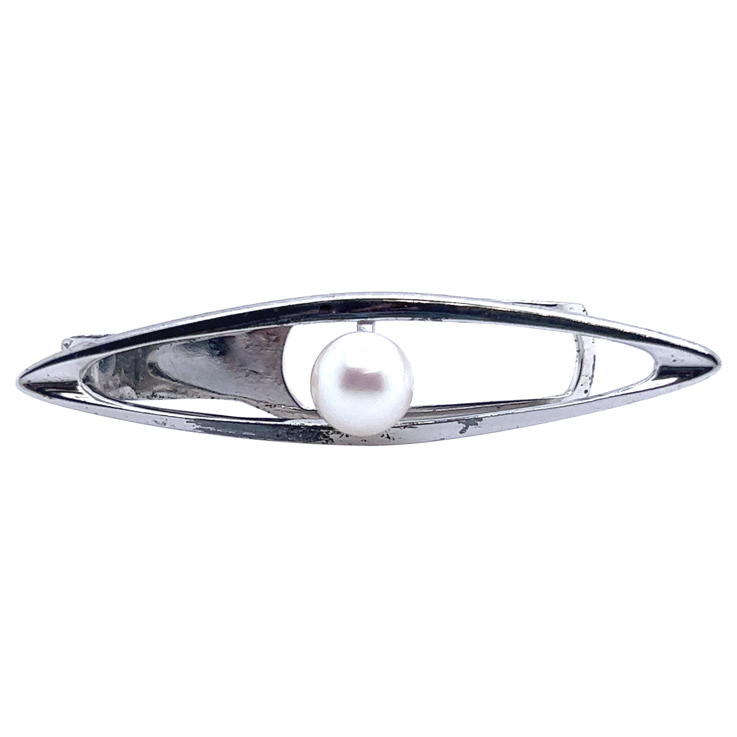 Mikimoto Estate Akoya Pearl Men Tie Clip Silver 7 mm  For Sale