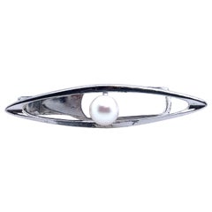 Retro Mikimoto Estate Akoya Pearl Men Tie Clip Silver 7 mm 