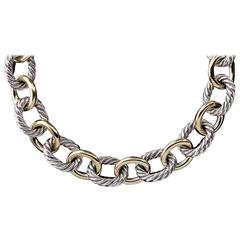 David Yurman Silver & Gold Medium Oval Link Chain Necklace
