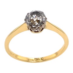 Bague vintage en platine et or jaune 18 carats sertie d'un diamant taille victorienne de 0,65 carat