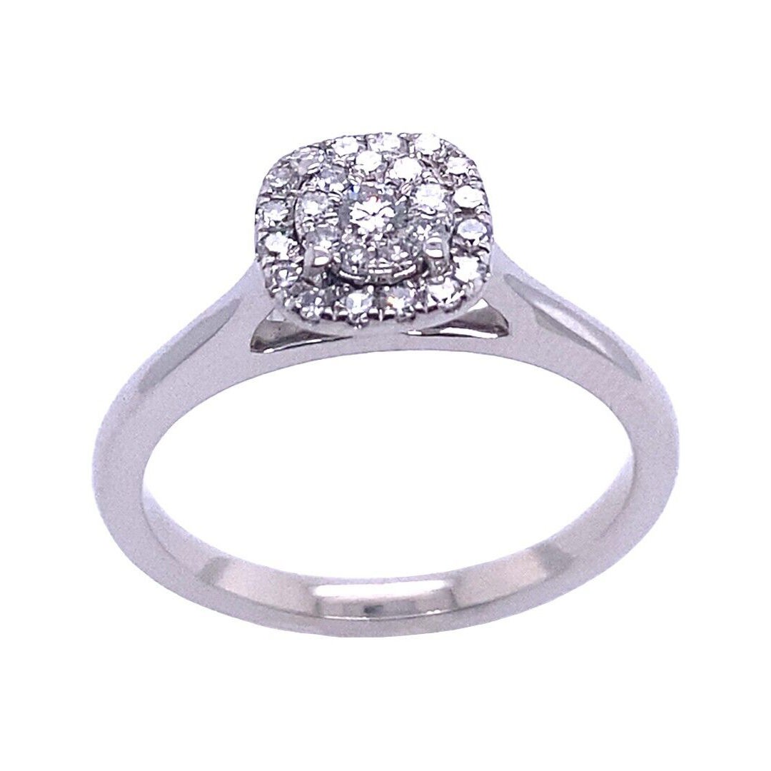 Cushion Shape Diamond Halo Cluster Ring 0.25ct of Diamonds in 18ct White Gold For Sale