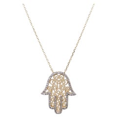 Hamza Diamond Necklace Set in 14ct Yellow Gold on Adjustable 18ct Chain