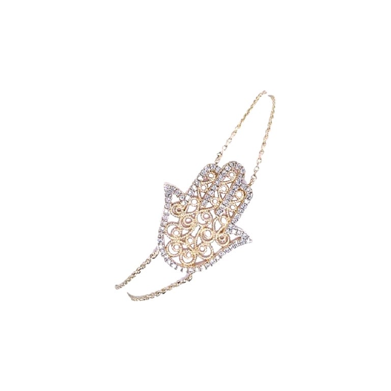 Hamza Diamantarmband aus 14 Karat Gelbgold auf verstellbarer Länge im Angebot