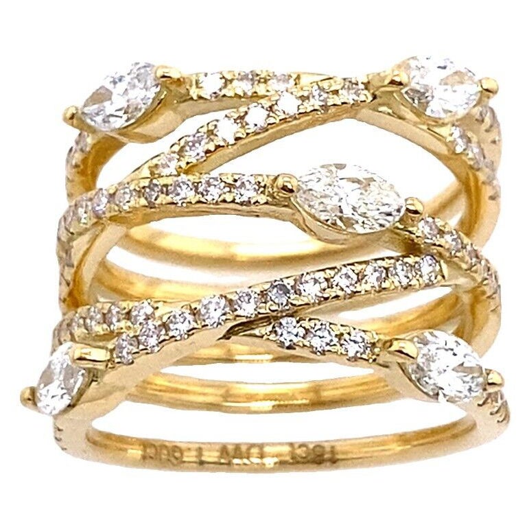 5 Row 18ct Gold Marquise and Round Diamond Band Ring For Sale
