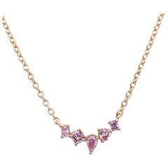 5-Stein Natürlicher rosa intensiver Diamant-Halskette aus 18 Karat Gelbgold