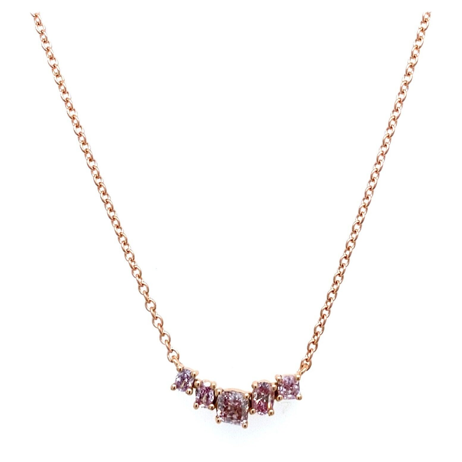 5-Stone Natural Pink Intense Diamond Necklace in 18ct Yellow Gold, 0.25ct