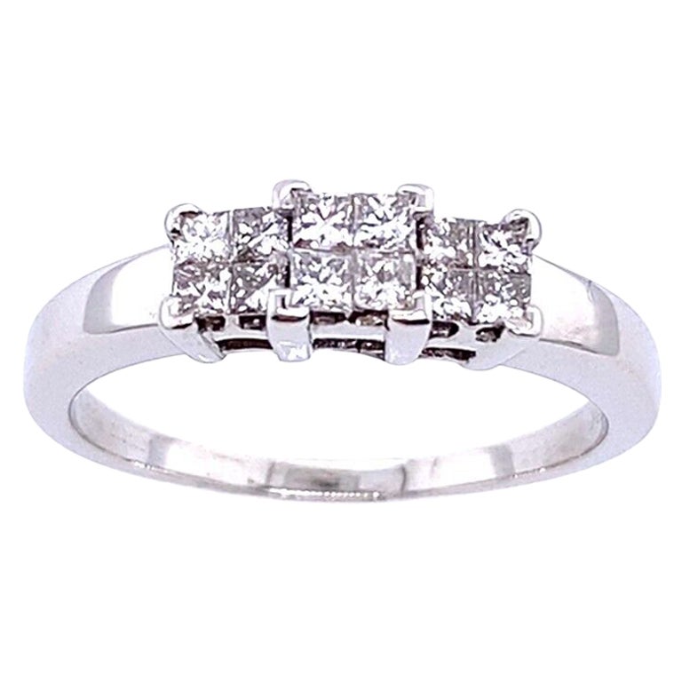 Classic Princess Cut Natural Diamond Trilogy Ring Set with 0.50ct Diamonds For Sale
