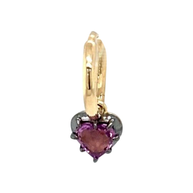 Heart Shape Pink Sapphire Setting Hoop Earrings in 14ct Yellow & Black Gold For Sale