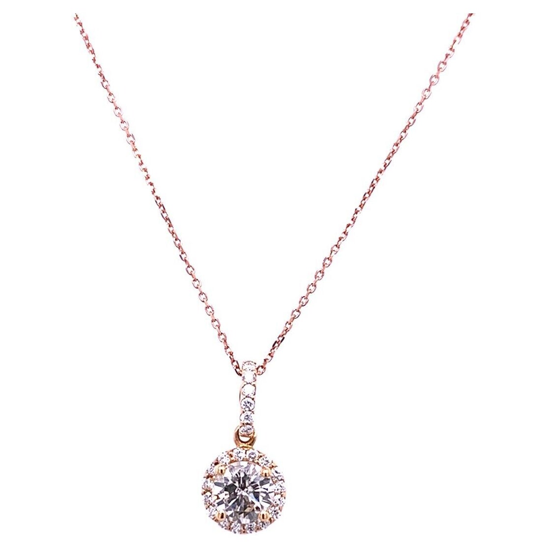 Anhänger in feiner Qualität mit 0,75 Karat rundem Diamanten im Brillantschliff aus 18 Karat Roségold im Angebot