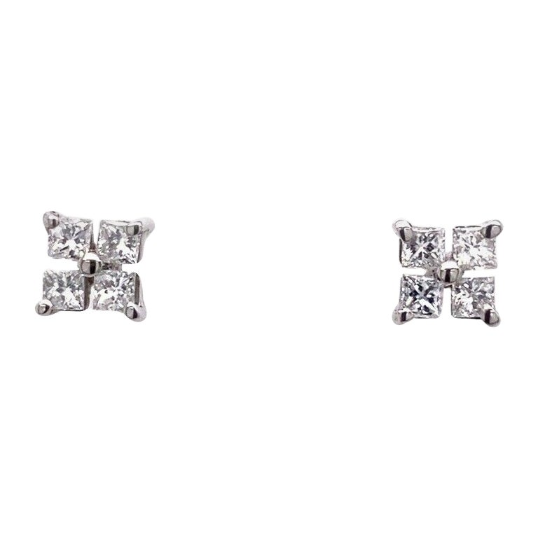 Fine Quality Princess Cut Diamond Earrings in 18ct White Gold For Sale