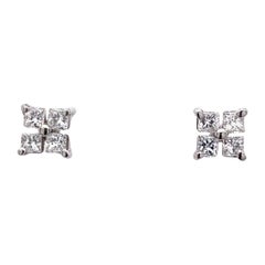 Boucles d'oreilles en or blanc 18ct et diamant taille Princesse de qualité supérieure