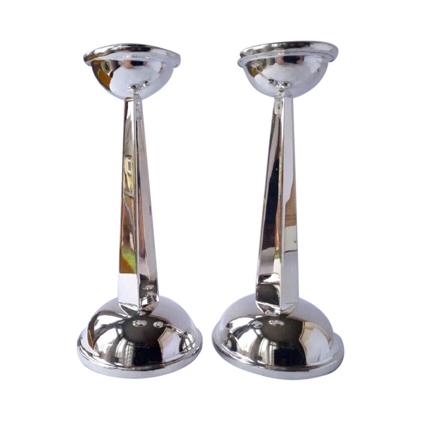Pair of Beautiful Modern Sterling Silver Candlesticks by WW, 2002