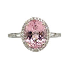 1.8ct Morganite Halo Ring w Diamond Accents Solid 14K White Gold Oval 10x8mm